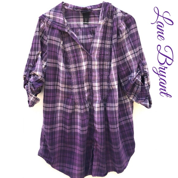 Lane Bryant Tops - Lane Bryant 22/24W Plaid Hooded Blouse Button up
